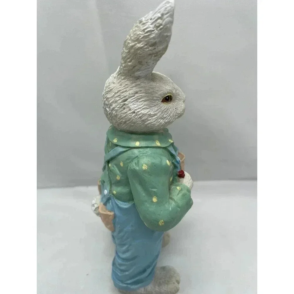 Vintage Bunny Rabbit Figurine Painting Egg Blue Overalls Easter Spring